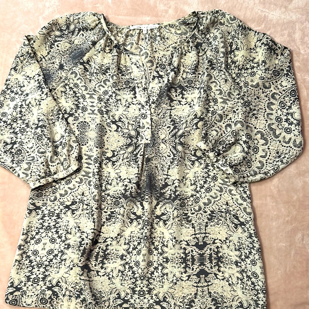 Silky Black print Flowey Dressy Blouse